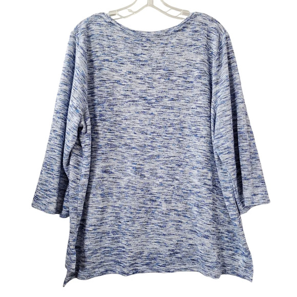 Chico's Sz 3/US‎ XL Blue Metallic Side Slit Pullover Top - Picture 2 of 13